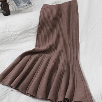 Teplé pletené elegantné prehrabať fishtail sukne jeseň zima nový kórejský taška hip jamy sukne Dámske pletené nad kolená-dĺžka sukne