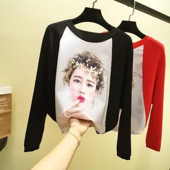 2019 jar a na jeseň nový sveter žien kórejský tlačiť krásne O krk bat rukávy sveter pulóvre