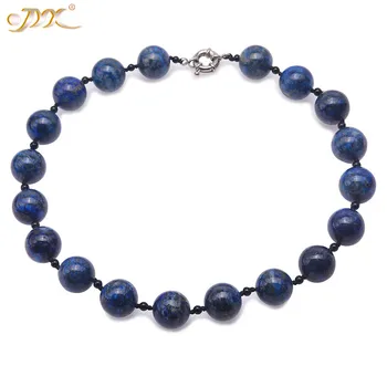 JYX 618sale Kvalitných Prírodných Lapis Lazuli Náhrdelník 18 mm okrúhle korálky s čierny achát svetlý modrý kameň náhrdelníky 20.5