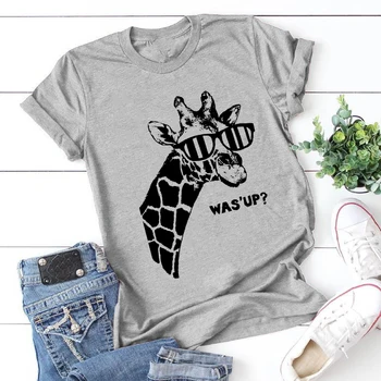 2020 Lete Plus Veľkosť Tričká pre Ženy Žirafa Tlač Tees Topy Žena O Voľné Krku Tričko Ležérne Oblečenie Žirafa Hlavu
