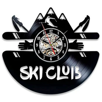 Sking Vinyl Nástenné Hodiny Moderný Dizajn, 3D Dekorácie Vintage Vinyl Hodiny Snowboarding Visí Sledovať Domova pre Lyžiarsky Klub