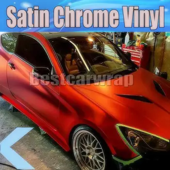 PROTWRAPS Satin Chrome Vinyl Red Car Wrap Fólia s vzduchová bublina Zadarmo Pre Vozidlá / nákladiak Grafika Krycej fólie veľkosť 1.52x20m