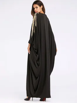 WEPBEL Dubaj Korálkové Batwing Rukáv Abaya Ženy Dlhé Voľné Šaty Moslimských Veľké Veľkosti, Šaty Členok Dĺžka