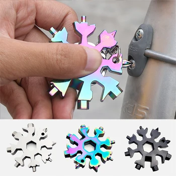 18 V 1 Snowflake Multi Pocket Tool Viacúčelový Keychain Krúžok Na Kľúče Imbusové Multifunkčné Kľúča Tábor Prežiť Vonkajšie Túru