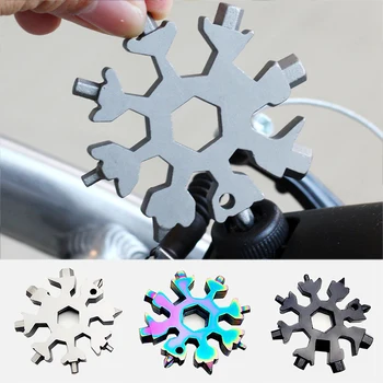 18 V 1 Snowflake Multi Pocket Tool Viacúčelový Keychain Krúžok Na Kľúče Imbusové Multifunkčné Kľúča Tábor Prežiť Vonkajšie Túru