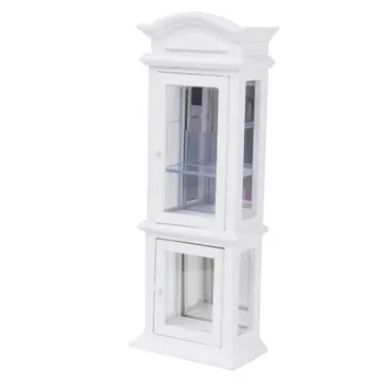 1:12 Doll house Miniatúrne Biele Drevené Skrine Transparentné Zobrazenie Okna