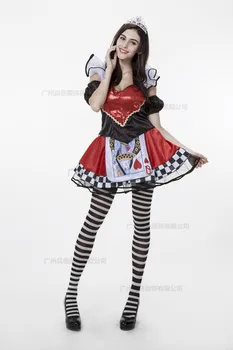 Poker Kráľovná Oblečenie Halloween Kostýmy pre Dospelých Červená Čarodejnice Fáze Výkonu Oblečenie Dievča Šaty pre Strany, Vrátane Ponožiek