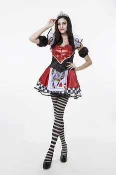 Poker Kráľovná Oblečenie Halloween Kostýmy pre Dospelých Červená Čarodejnice Fáze Výkonu Oblečenie Dievča Šaty pre Strany, Vrátane Ponožiek