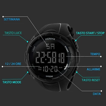 Muž HONHX black dial hodinky SILIKÓNOVÉ akrylátové tlačidlá stopky sf 99 S0403 odoslané z Talianska