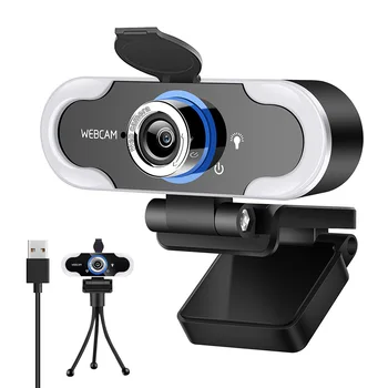 1080P Vstavaný Mikrofón Konferencie USB Vysielanie na ochranu Osobných údajov a Pokrytie Statív Vyplniť Svetla, Počítač, Video Chat Plug And Play HD Webcam