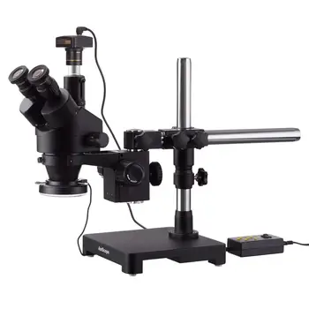 7X-135X Black Trinocular Stereo Zoom Mikroskopom na Jedno Rameno Boom Stojan + 144 Smer Nastaviteľné LED Krúžok Svetlo & USB3.0 3MP