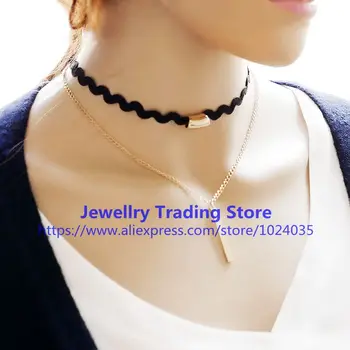 Veľkoobchod Európske a Americké módne šperky elegantné krátke odseku velvet lano double star vlny drahokamu náhrdelník