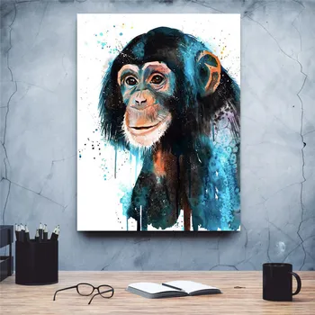 Plátno Maľby Nástenné Art Domov Roztomilý Šimpanzy Dekor Plagát HD Black Zvieracie vzory Modulárny Obrázky Obývacia Izba Č Rámec