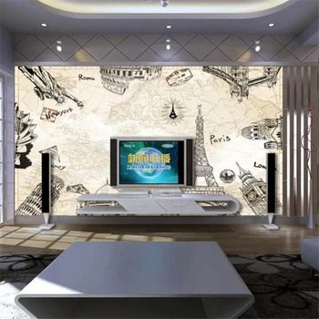 Beibehang Vlastnú tapetu 3d nástenná maľba new world travel plachtenie európa mapu, tv joj stene obývacej izby, spálne, tapety 3d обои