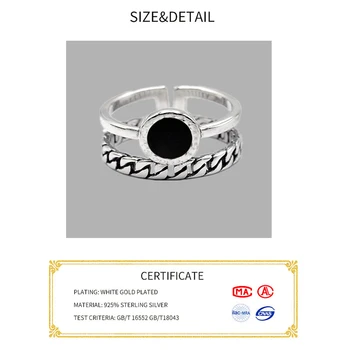 Skutočné 925 Sterling Silver Krúžky pre Ženy, 2 vrstvový black Minimalistický Tenký Kruh Gem Prstene, Šperky Rezbárstvo