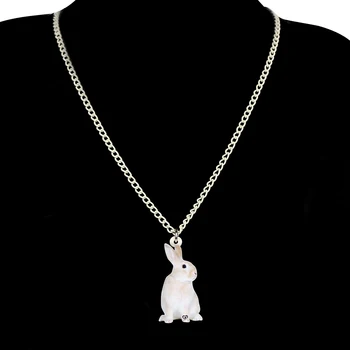 Bonsny Akryl Biela Veľkonočný Zajac Králik Bunny Šperky, Náušnice, Sety Náhrdelník Dlho Domáce Zviera Šperky Pre Ženy, Dievčatá Kúzlo Darček