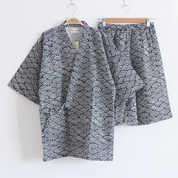 Letné Pyžamo Set pre Mužov Tradičné Japonské Kimono Yukata Top Šortky Oblečenie Vyhovovali Samuraj Muž Sleepwear Kúpanie Rúcha