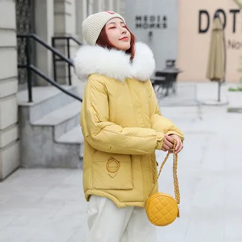 Zimná Bunda Ženy Dole Bavlna Coats kórejský Módne Voľné Vetrovka Žena Kožušinovou Kapucňou Oblečenie 2019 Doudoune Femme1911 LW636