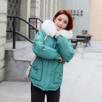 Zimná Bunda Ženy Dole Bavlna Coats kórejský Módne Voľné Vetrovka Žena Kožušinovou Kapucňou Oblečenie 2019 Doudoune Femme1911 LW636