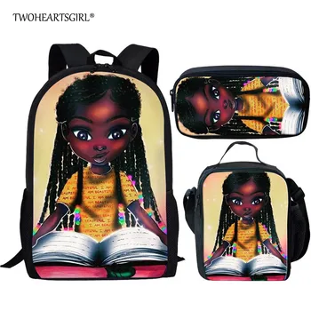 Twoheartsgirl Štýlový African American Princezná Školské Tašky Sady Cartoon Afro Dievča Knihy Taška Študent Deti Schoolbags Mochila