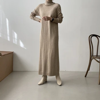 Ženy Dlhé Pletené Šaty Jeseň Zima Elegantné Kórejský Vintage Elegantné Veľké Veľkosti Voľné Farbou Svetre
