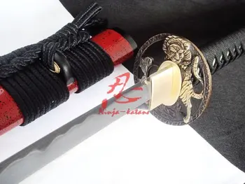 Hlina tvrdeného sanmai čepeľ japonský katana tiger tsubou geometrické kissaki meč