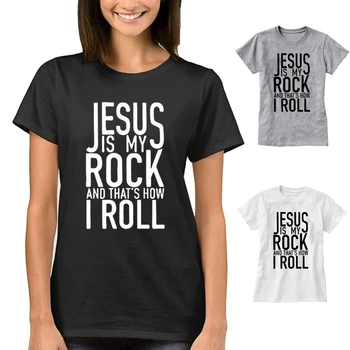 Ježiš Je Môj Rock Ženy Bavlna Krátke Rukávy, Posádky Krku T Tričko Pre Famale LZ