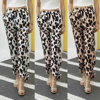 Hot predaj Lete a na Jeseň nové produkty ženy šaty Leopardí vzor vytlačené voľné krajky-up bežné nohavice 2825