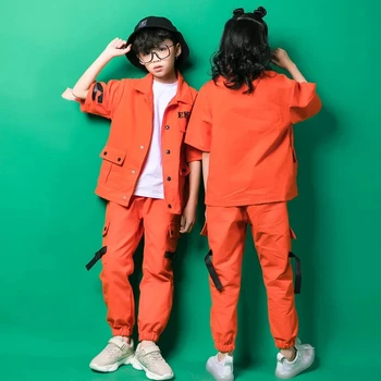 Deti Jazz Hip Hop Tanečné Kostýmy Orange Bunda Top Voľné Bežné Nohavice Pre Dievčatá Chlapci Hiphop Ulici Spoločenský Tanec Oblečenie Nosiť