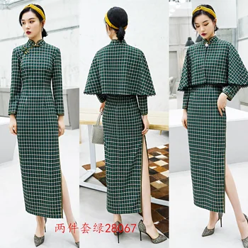 Jeseň zima Čínskom Tang Vyhovovali Ženy elegantné Oblečenie Čínskej Tradičnej Kostým Party Oblečenie s dlhým rukávom vintage Qipao