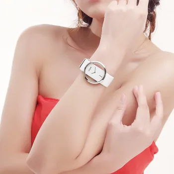 Sledujte Ženy DOM luxusné Módne značky Bežné quartz Unikátne Štýlové Duté kostra kožené hodinky sport Lady náramkové hodinky 205L