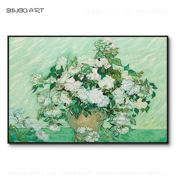 Profesionálny Umelec Ručne maľované Van Gogh umelecké Diela White Rose olejomaľba na Plátne, Ručne maľované Kvet Biely ružový Olej Maľovanie
