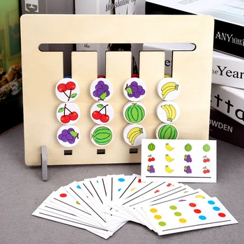 Montessori WoodenToy Štyroch Farbách Hry Farieb a Ovocia Obojstranný Zodpovedajúce Hry, Logické Uvažovanie Školenia Hračky pre Deti,