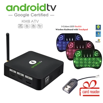 MECOOL KM8 ATV Vzduchu Myš+čítačka kariet darček Android 8.0 tv box BT IČ Voice smart TV Box Amlogic S905X 2GB+16GB media player
