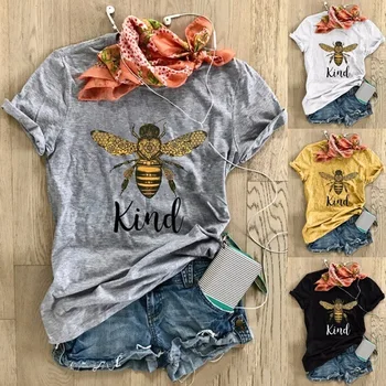 Bee Kindenglish tlačiť bežné krátke rukávy T-shirt zostrojenia blúzka veľkosť dámske tričko Bavlnené tričko Darček Pre Dámu