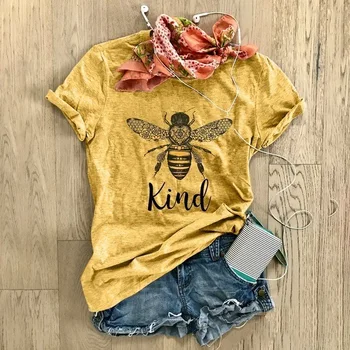 Bee Kindenglish tlačiť bežné krátke rukávy T-shirt zostrojenia blúzka veľkosť dámske tričko Bavlnené tričko Darček Pre Dámu