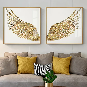 Zlatý Motýľ Krídla Kreatívne Maľovanie na Plátno Plagát A Tlač Veľkého HD Wall Art Obrázok Pre Obývacia Izba Módne Dekor bez rámu