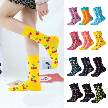 Šťastný Ponožky Tvorivé Harajuku Osobnosti Ovocie Zvierat Vzor Unisex Zábavné Ponožky Jeseň Zima Vysoko Kvalitné Darčekové Ponožky