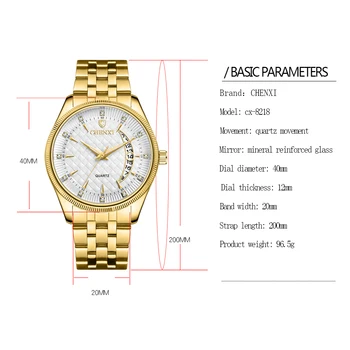 CHENXI Mužov Zlaté Hodinky z Nerezovej Ocele Kalendár náramkové hodinky Quartz Mužov Luxusné Obchodné Hodinky Relogio Masculino reloj hombre