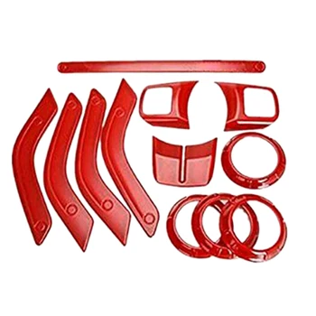 (Červená 12PCs) Auto Dekorácie Volant & stredovej Konzoly odvzdušňovací Výbava pre Jeep Wrangler JK JKU Príslušenstvo 2011-18