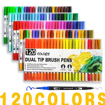 120 Farby/súbor obojstrannú Akvarel Perá Študent Študent Umenia Maľby Akvarel Pero Sada Nástrojov