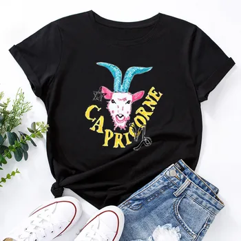5XL Plus Veľkosť Bavlna T-Shirt Ženy Estetické Farebné Znamenie Zverokruhu Tlač Krátke Sleeve T Košele, Dámy Príležitostné Letné Grafické Tees