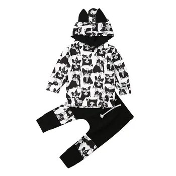 Deti, Baby, Dievčatá oblečenie zviera tlače pulóver s dlhým rukávom s Kapucňou Topy Obväz Geometrie Nohavice 2pc novorodenca bavlna Batoľa Oblečenie