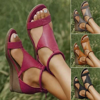 Sandále Ženy 2020 Ženy Bežné Kožené Pohodlné Kliny Sandále Polovice Päty Lete Slip-on Pracky Dámske Topánky Femmes Chaussures