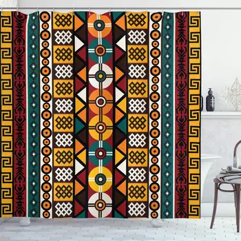 Kente Vzor Sprchový Záves Vertikálne Hranice Inšpirovaná Nadčasovú Kultúr Geometrický Dizajn Polyester Textílie Kúpeľňa Decor