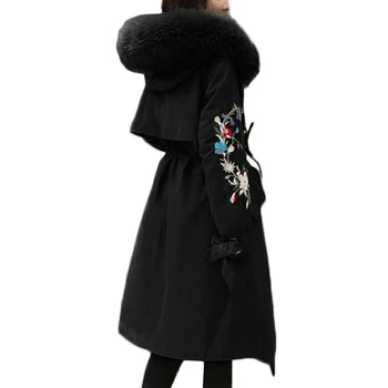 Dole bavlna kabát Ženy kórejský dlho, nové zimné pás bavlnená Bunda dámske Výšivky s Kapucňou Kožušiny golier kabáta Bundy Príliv A933