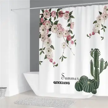 Kaktus Kvetina Tlače Nový Vodotesný Kúpeľni Sprchový Záves S 12 Háčiky 180*200 cm