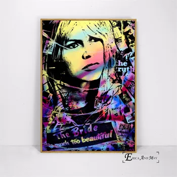 Brigitte Bardot Ulici Maľované Pop Art Plátno Maľovaní Plagátov A Tlačí Na Obývacia Izba Č Zarámované Wall Art Obraz Domova