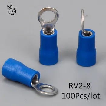RV2-8 Modrá Krúžok izolovaná koncovka Kábel, Vodič 100KS/Bal vyhovovali o 1,5-2,5 mm kábel Elektrické Krimpovacie Terminálu RV2.5-8 RV
