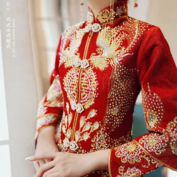 FZSLCYIYI Elegantné Manželstva Qipao Šaty Nádherné Drahokamu Výšivky Strapec Cheongsam Čínskej Nevesty Svadobné Šaty